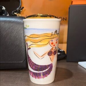 STARBUCKS Mermaid Ceramic Tumbler with gold Lid